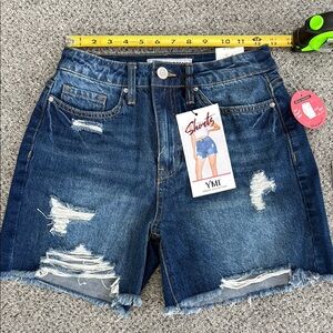 YMI Women's Ripped Jean Shorts - Dark Blue
